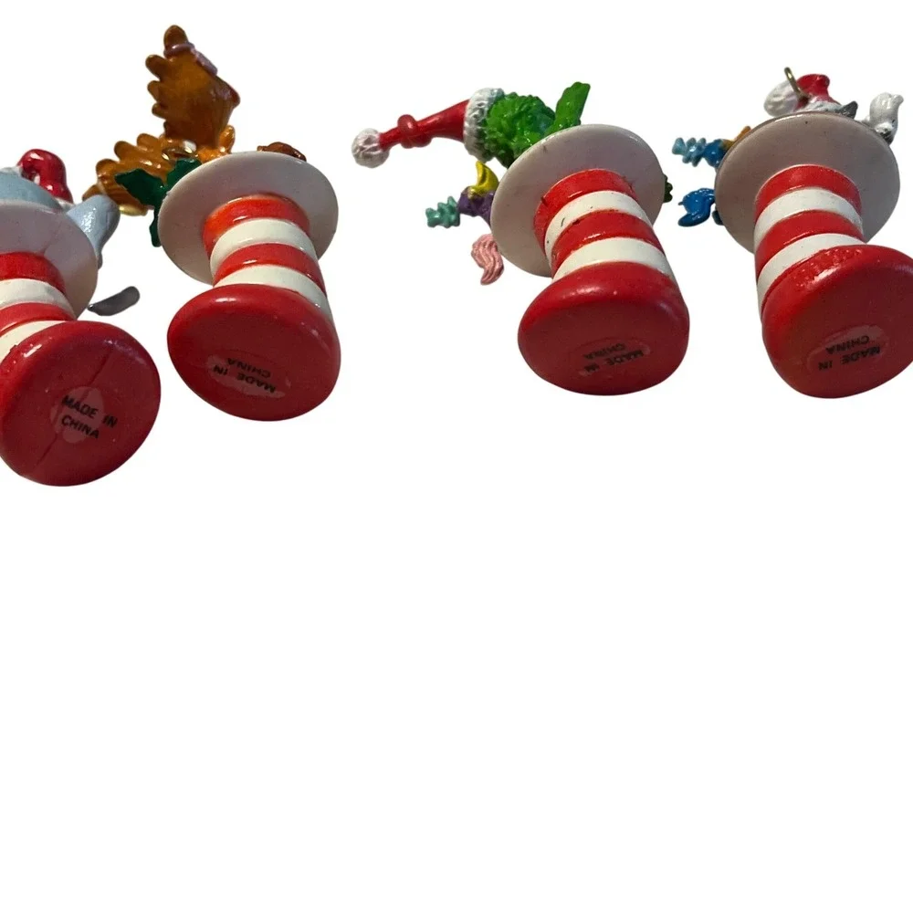 Dr Seuss Christmas Ornament Set 4pc Grinch Horton Cat in the‎ Hat Stocking Mini